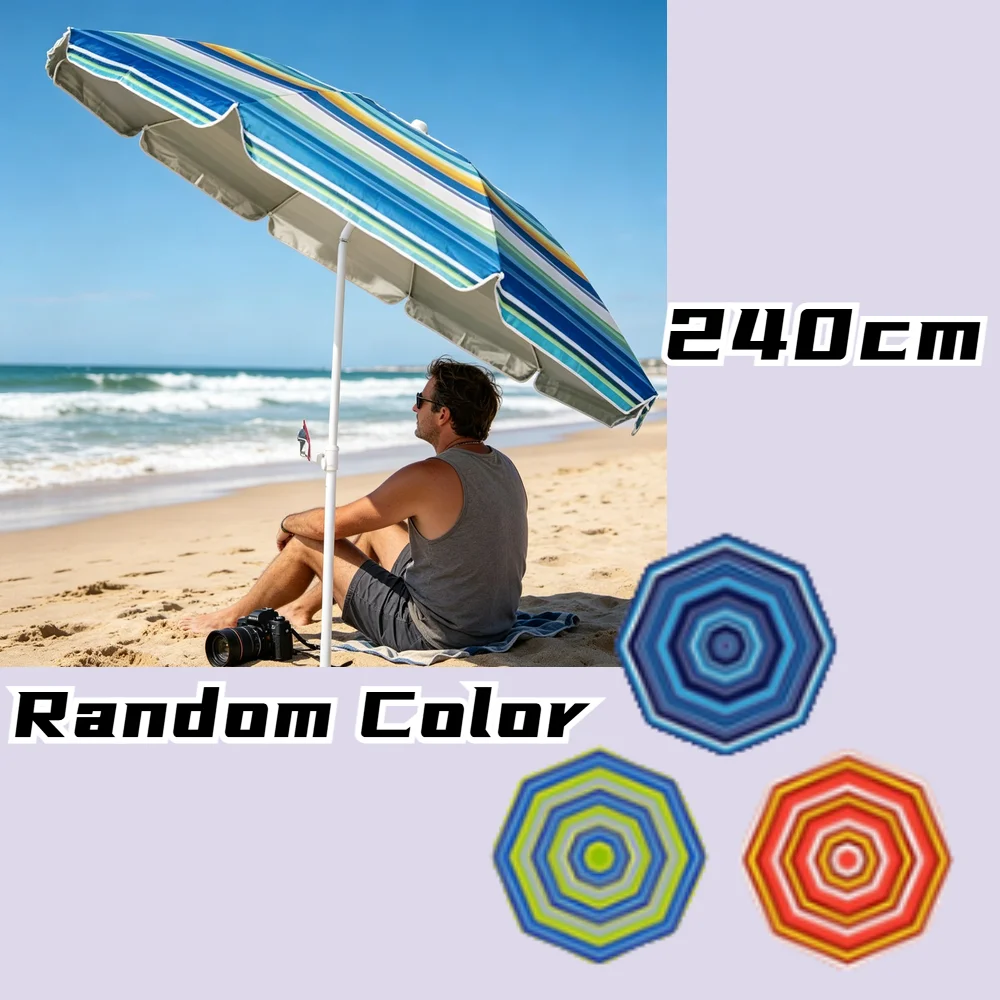 Sombrilla de Playa a Rayas con un Eje Resistente y Plegable, Tela Transpirable y Diseño Portátil. Imprescindible para los amantes del aire libre, adecuado para patios, piscinas y jardines (color