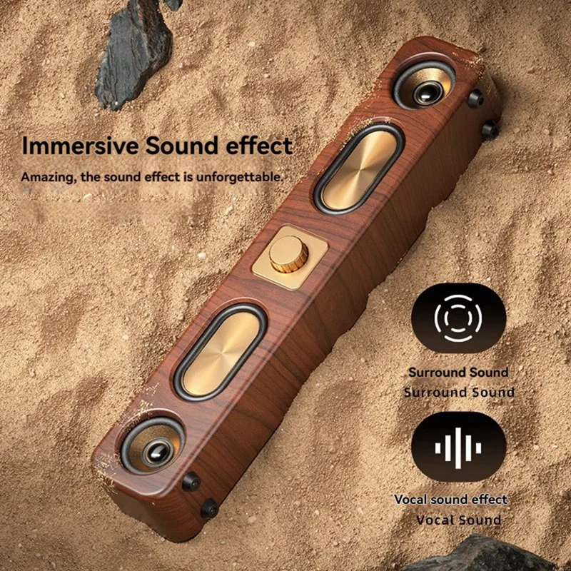 

DYJ-zpWooden Bluetooth Speakers Portable Sound Bar HiFi Stereo Card Home Computer Desktop Wireless Sound FM Radio