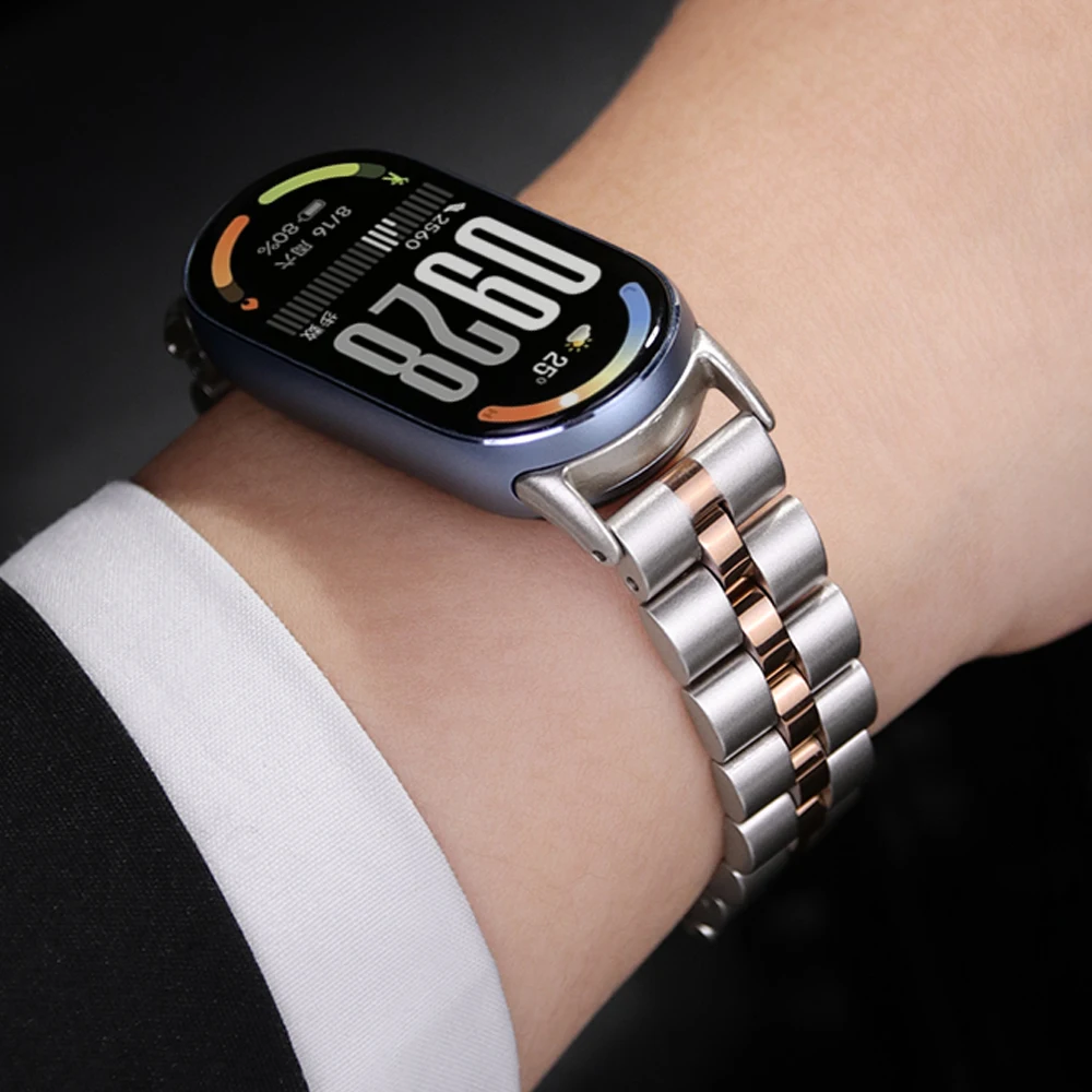 MiBand 10 حزام ل Mi Band 10 9 8 معصمه ل Mi Band 9 سوار الفولاذ المقاوم للصدأ حزام (استيك) ساعة ل Xiaomi Mi Band 8 الأشرطة المعدنية