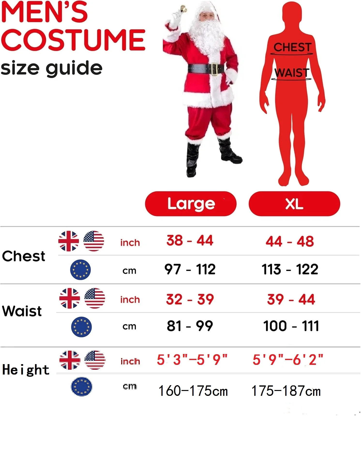 مجموعة أزياء سانتا كلوز لعيد الميلاد مكونة من 8 قطع من ملابس لعب الأدوار وحفلات المهرجان تتضمن قبعة وحقيبة سانتا كلوز