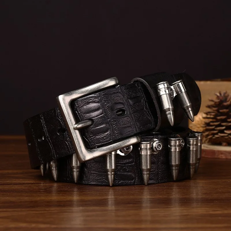 Stylish decorative top layer leather belt for men real