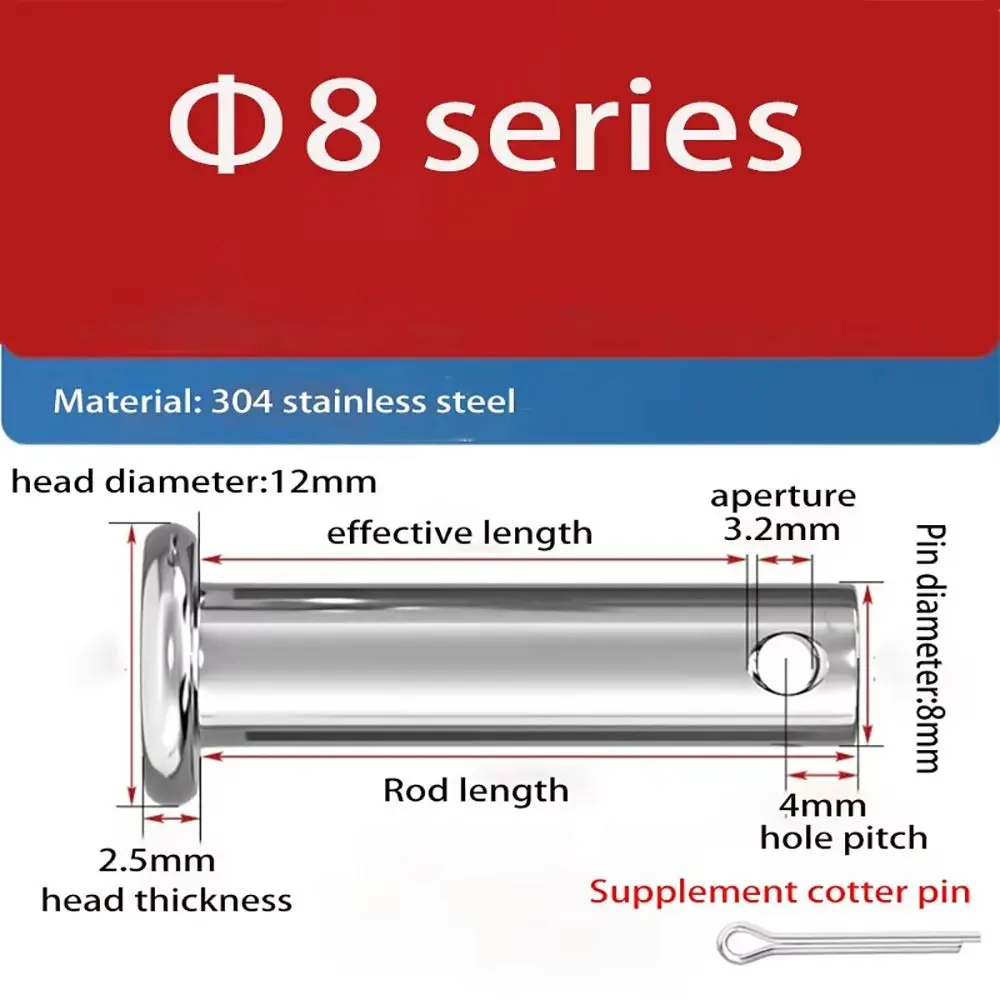10Pcs/Set Durable M4 Pin Shaft Cotter Cylindrical Flat Head Positioning Pin 304 Stainless Steel with Hole Plug Pin Set