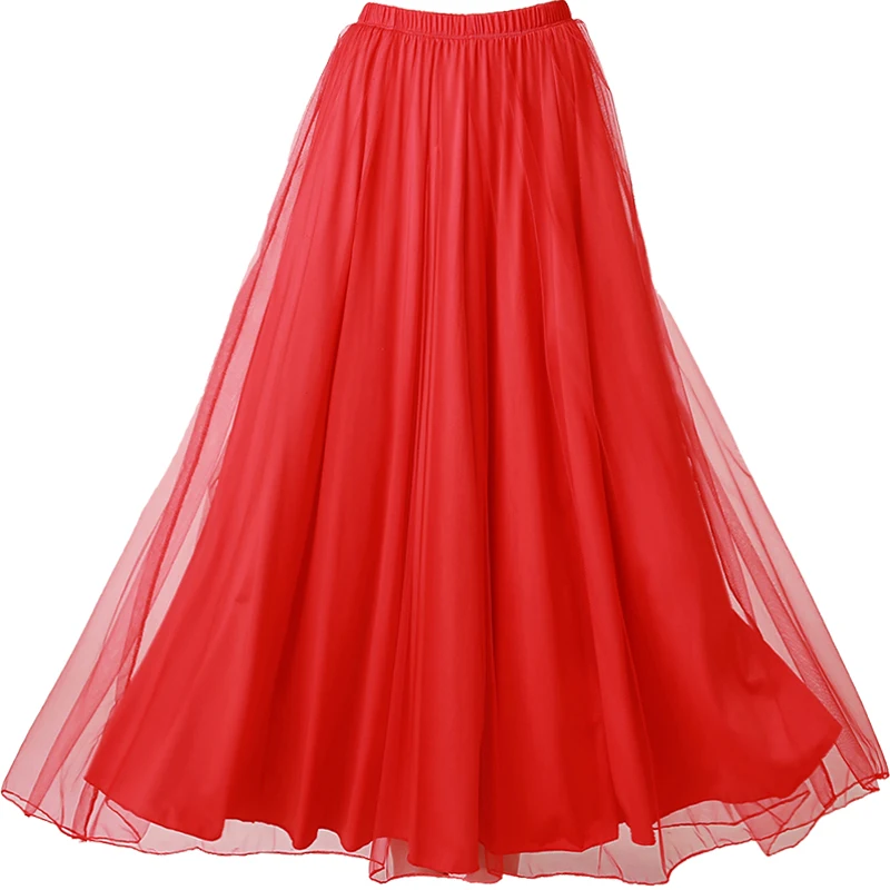 Flamenco Skirt Women Mesh Long Skirt Ballroom Dance Costume Spanish Bullfight Dress Stage Costume Opening Dance Clothing