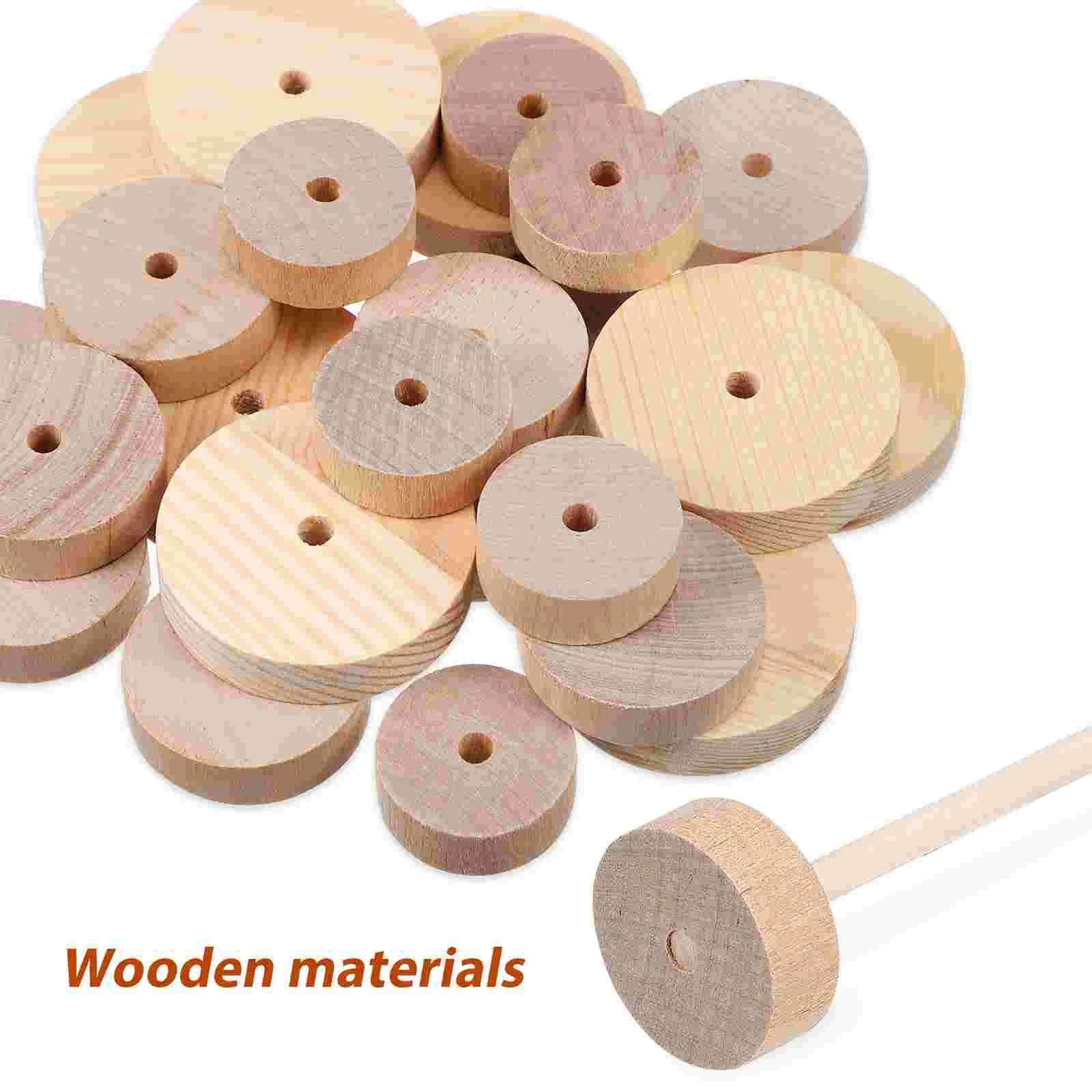 Wooden Wheel and Stick Set Unfinished Sticks Craft Wheels Blank Accessories Crafting Car