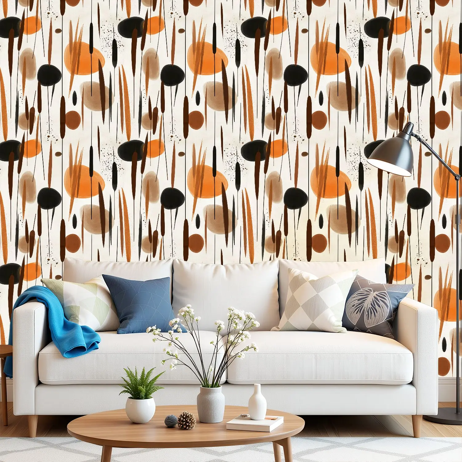 

Абстрактные ботанические обои с органическими фигурами 22,83 "X 118" водонепроницаемые обои для гостиной/спальни/ванной комнаты ПВХ стикер на стену