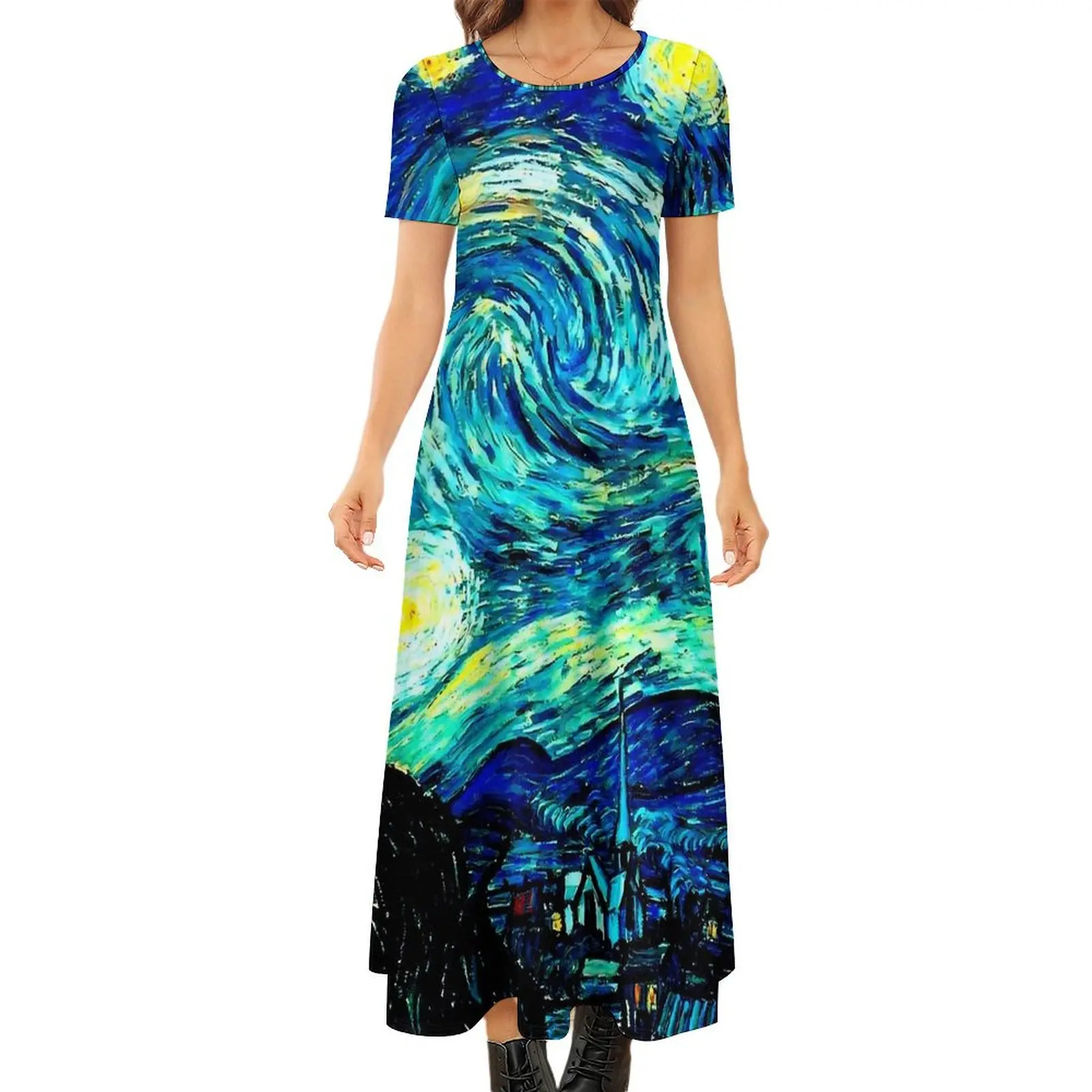 Starry Night Famous Painting Dress Vincent Van Gogh Party Maxi Dress Street Style Bohemia Long Dresses Women Oversized Vestido