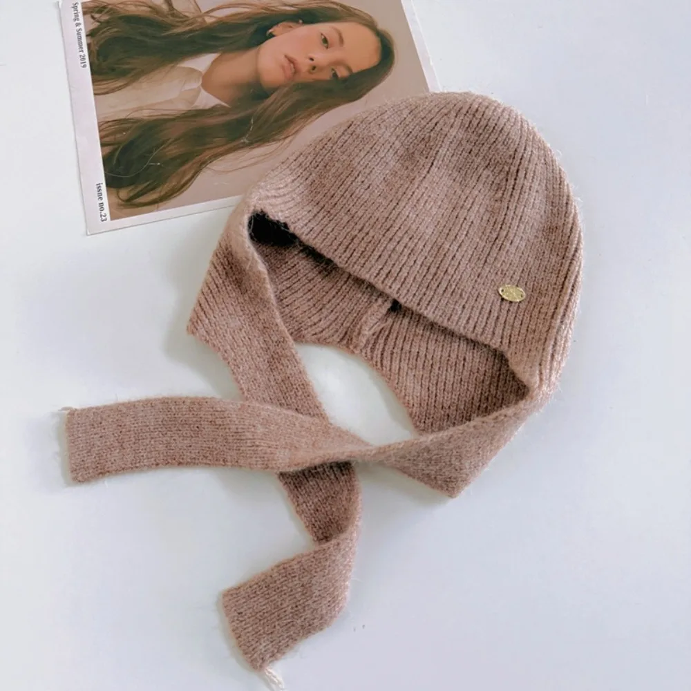 

Fashion Woolen Crochet Keep Warm Knitted Hat Coldproof Solid Color Beanies Cap Soft Windproof Ear Protection Hat For Women Girls