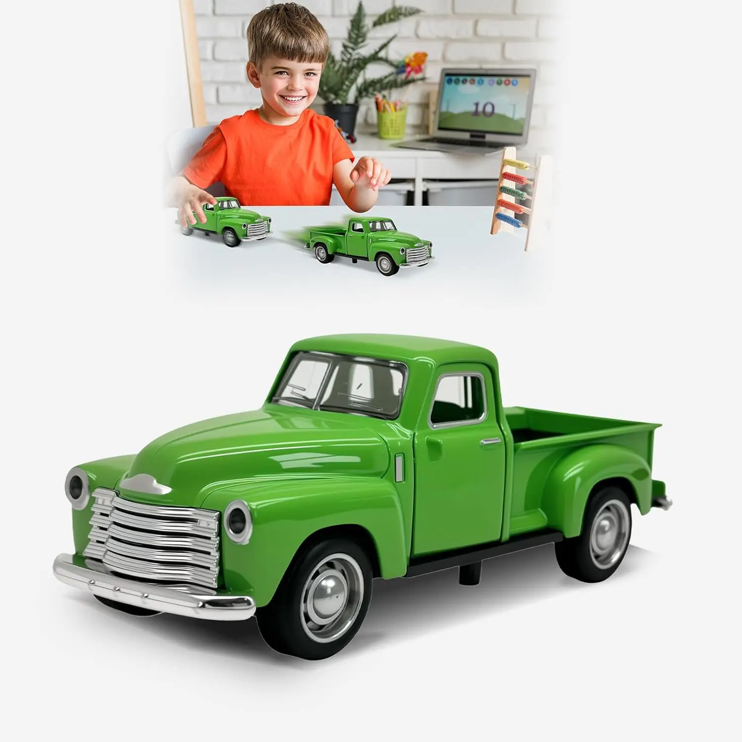 

TOPLIVING Little Green Truck Toy for Toddlers 2 3 4 5 6 7 8 Year Old Boys Girls,1:32 Alloy Toddlers Car Toy Driveable,Car Door
