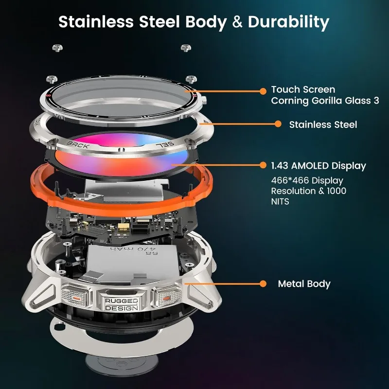 Tank T3 Ultra GPS Smart Watch for Men-Pressure/Altitude/Compass, Extra-Large Battery, Stainless Steel Unibody Rugged Mili