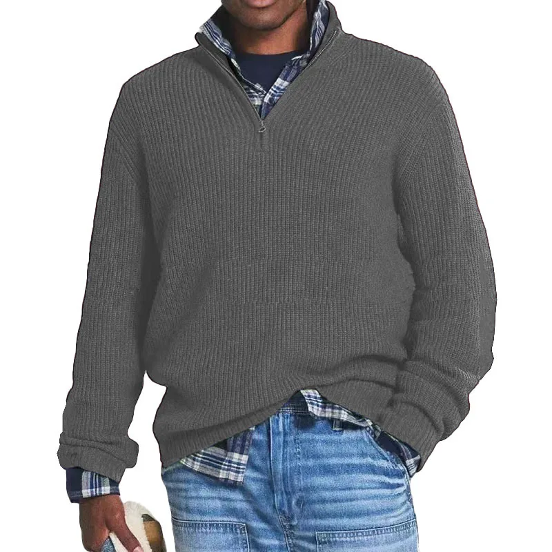 

Winter Men's Half Zipper Knit Pullovers Solid Mock Neck Casual Knitted Sweater Men Long Sleeve Loose knitwear Plus Size