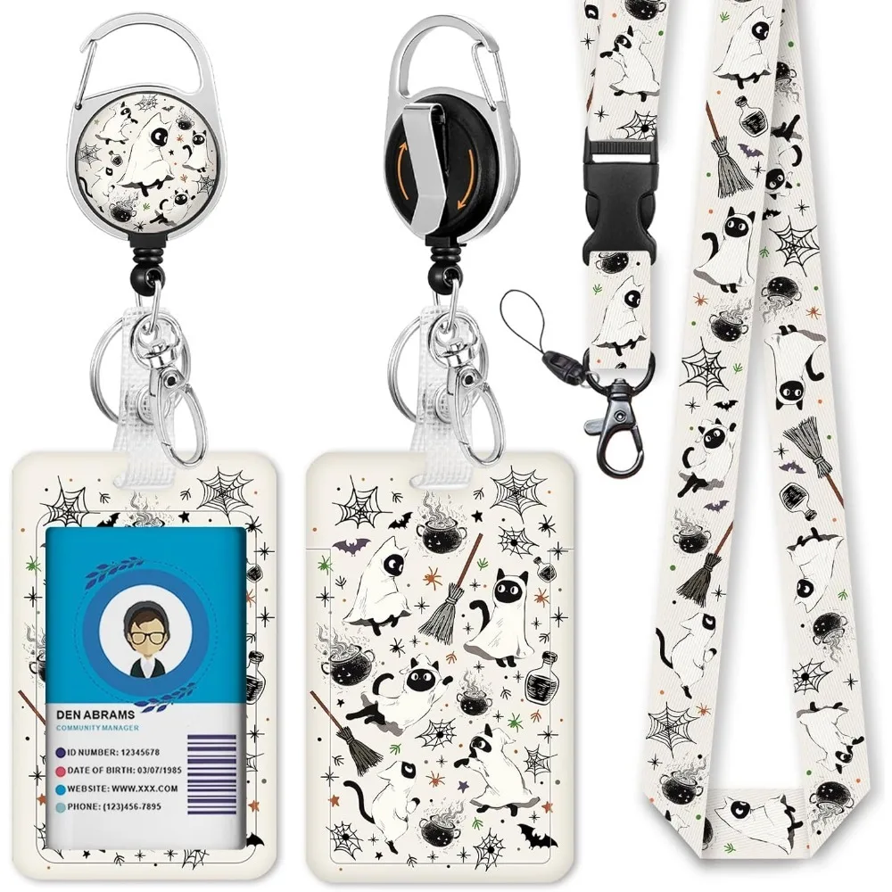 

ID Badge Holder with Lanyard Badge Reel Retractable, ID Holder Keychain Clip Name Tag ID Card Holder for Work Office