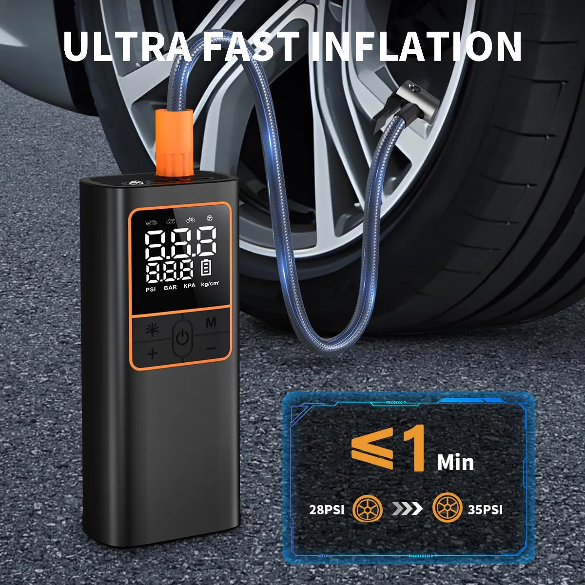Tire Inflator Portable Air Compressor- 150PSI & 20000mAh Cordless Air Pump with Digital Tire Pressure Gauge, Power Bank