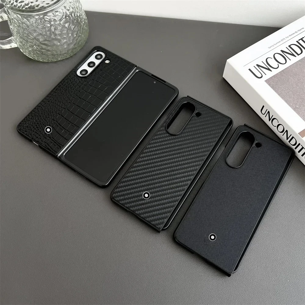 

High End Business Sle Leather Case for Samsung Galaxy Z Fold 7 6 5 4 Minimalist Cross Case Shockproof Protection Cover Bla
