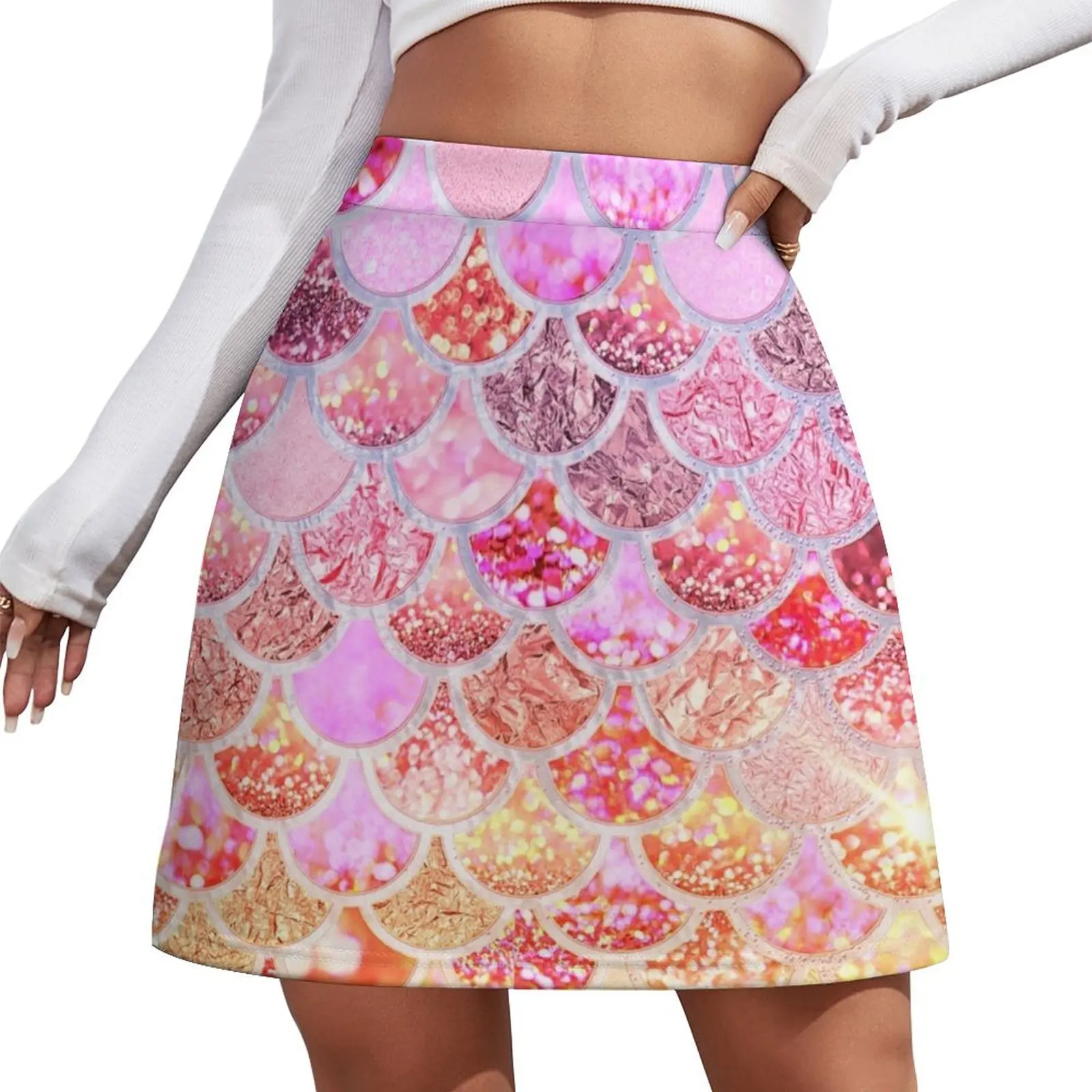 Pink Purple Magenta Sparkle Faux Glitter Mermaid Scales Mini Skirt Women's summer dress women's skirts trend 2026 Mini Skirt