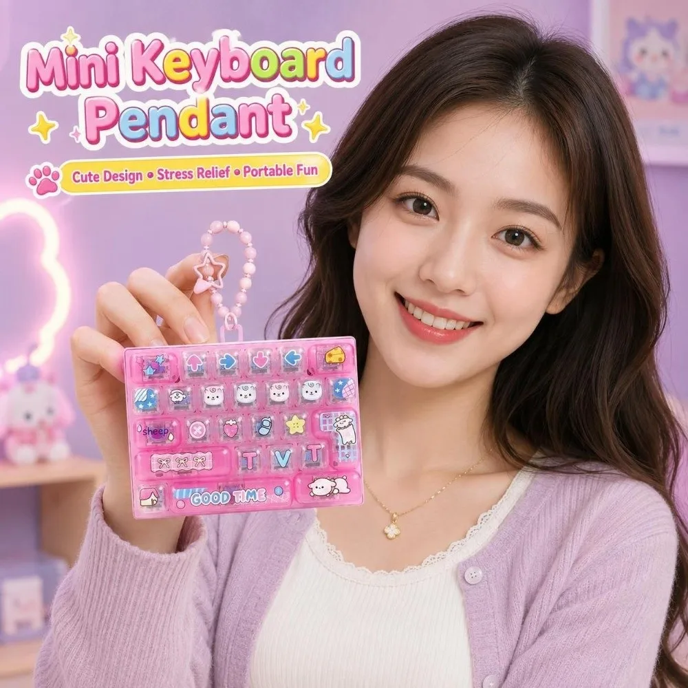 26-Key Decompression Button Transparent Dual-Tone Simulation Keyboard Mini Keyboard Pendant with LED Lights Cute Design