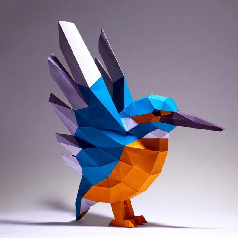 Vliegende ijsvogel 3D-bouwplaat Vogel Dier Papierambacht Handgemaakt Laag Poly DIY-puzzels Speelgoed Home Decor Bureaudecoratie