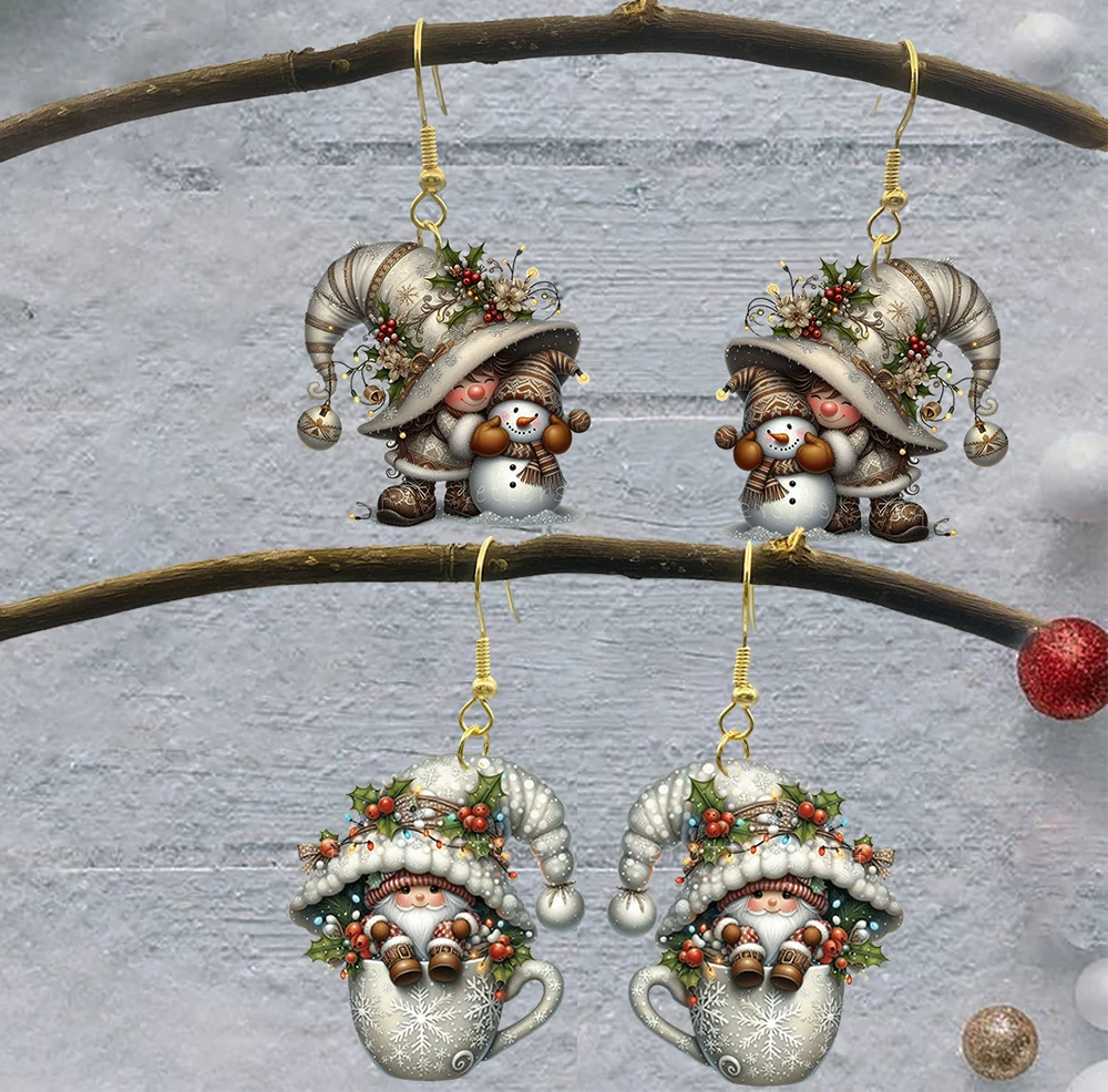 Orecchini nani Ornamento natalizio Fiaba Pupazzo di neve Orecchini moda originalità Orecchini fata acrilico nuovo stile