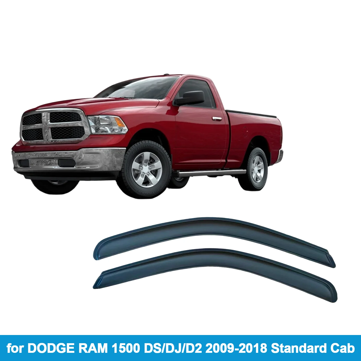 

Window Visor for DODGE RAM 1500 DS/DJ/D2 2009-2018 Standard Cab Rain Guard Side Vent Deflector Weathershield Outside-Mount Tape