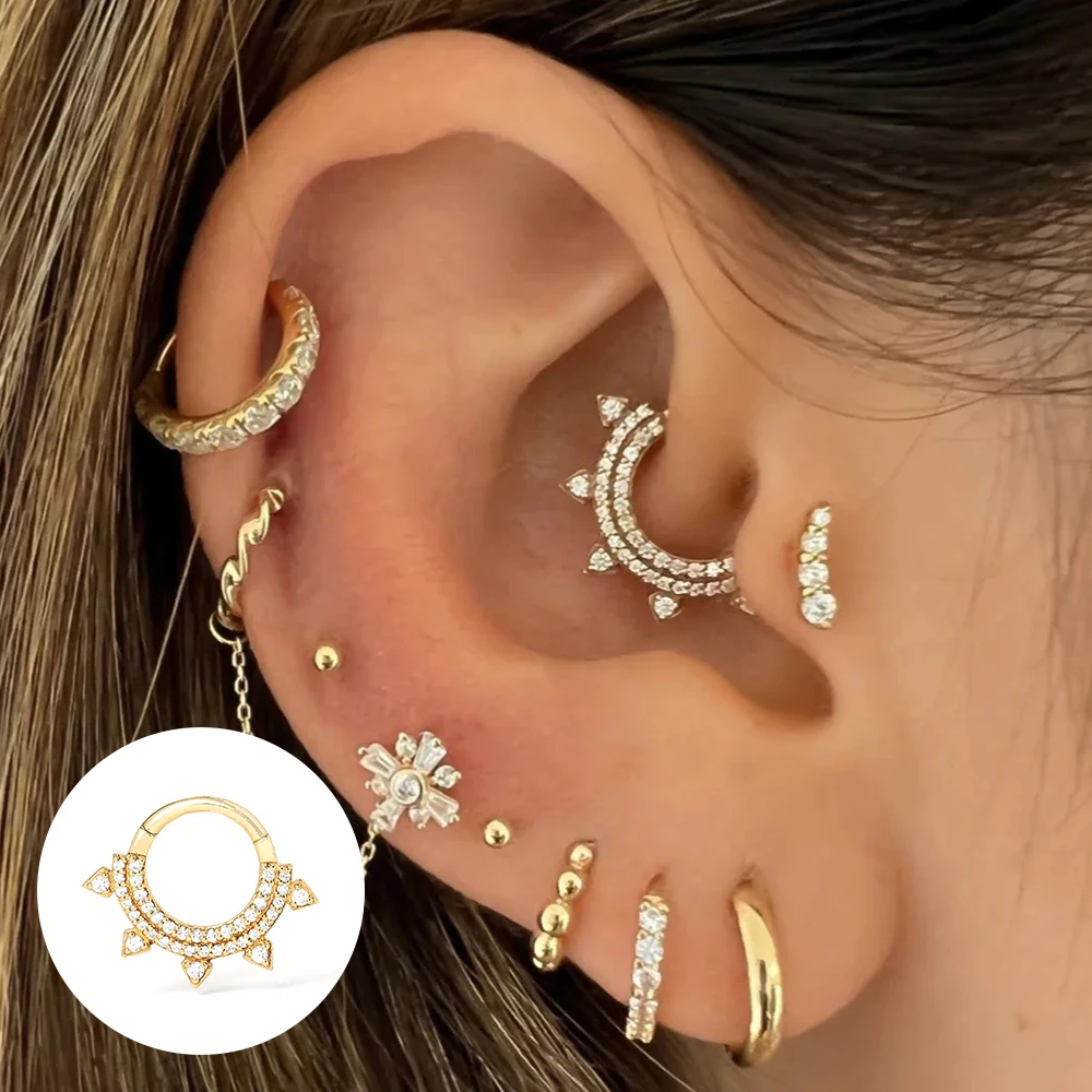925 Sterling Silver Puncture Hoop Earring European and American Double Row Zircon Point Nail Cartilage Earring Jewerly
