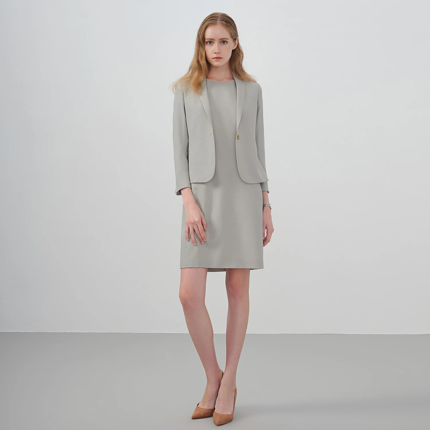 Allingentle Grey Skirt Suit Women's 2 Piece Set Fashion Women Skirtsuit Set for Daily Office Outfits Customize