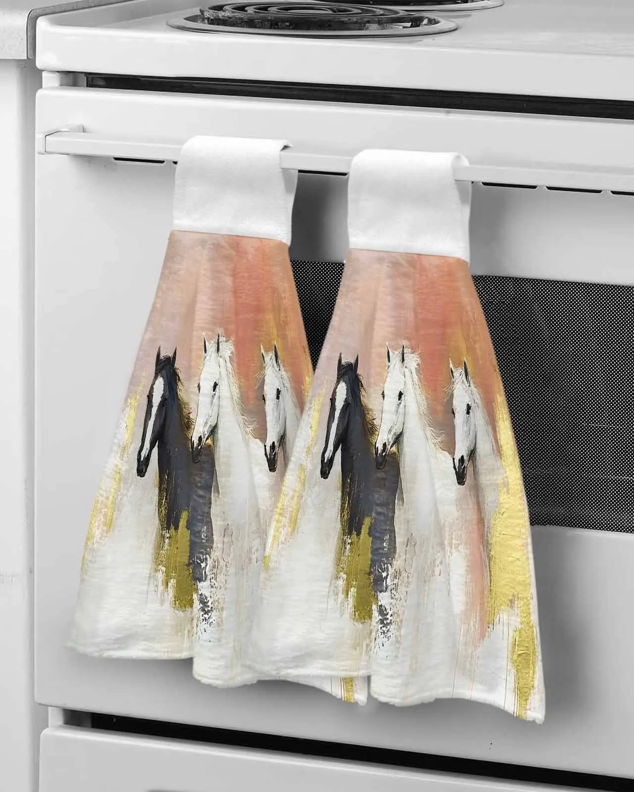 

Impressionist Style Horse Animal Bathroom Hand Towel Kitchen Absorbent Custom Hanging Wipe Towel Soft Hand Cloth