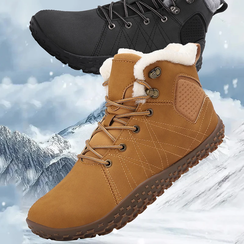 New Winter Booties Outdoor Waterproof Barefoot Boots For Men Ankle Boots Plush Warm Snow Shoes Non-slip Casual Sneakers Big Size