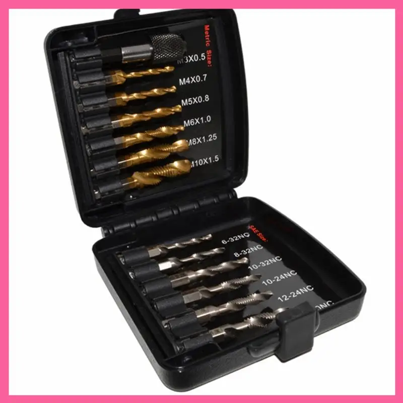 

13 Pieces Of Metric Titanium-&SAE Titanium Hexagonal Handle Composite Tap Tap Drill Bit Set