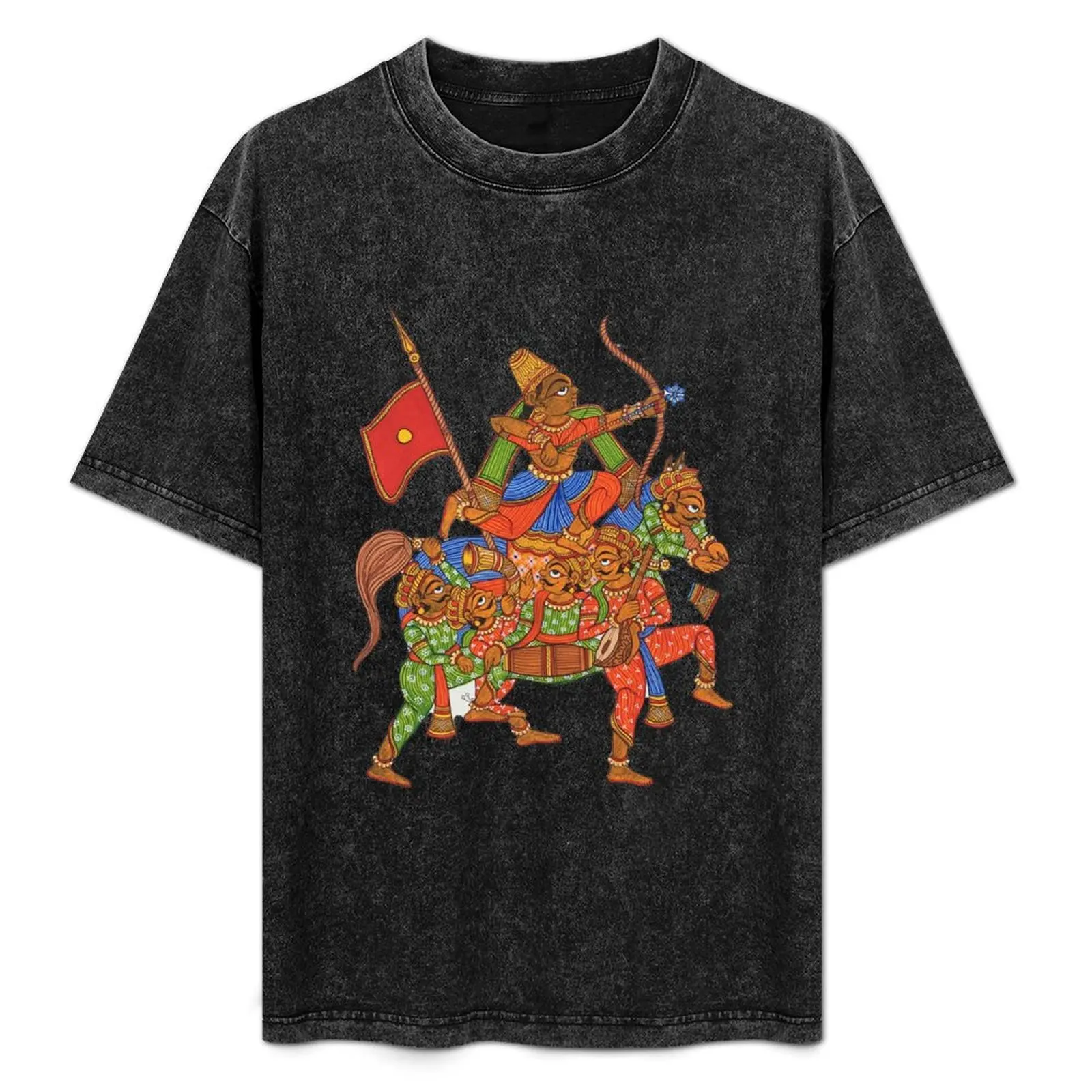 

Ashwa purush Horse formation by men, Indian folk art design T-Shirt Active Sports Short Sleeve Cotton Shirt