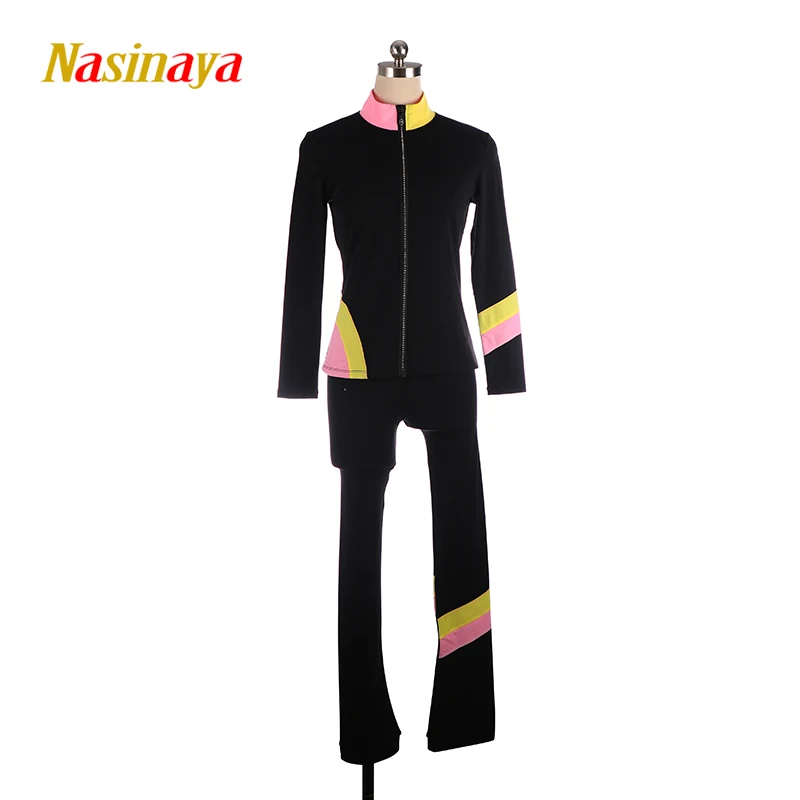 Figure Skating Competition Training Suit Jacket and Pants Women's Pants Gymnastics Dance Suit Black Yellow Bright Pink