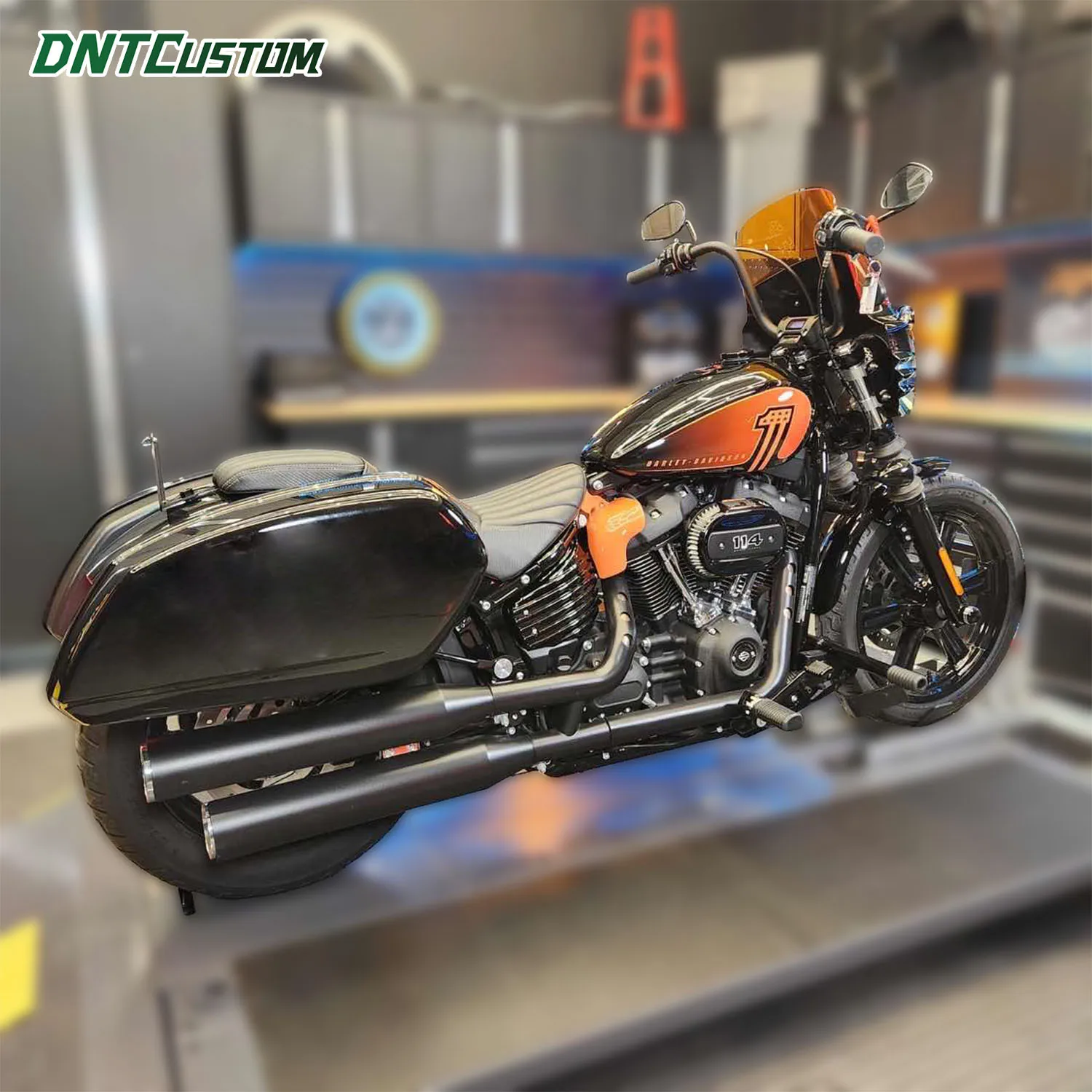 DNTCUSTOM Vivid Black Hard Saddle Bags With Mount Brackets Motorcycle Accessories for Harley FXBB FXST 2018‑Later