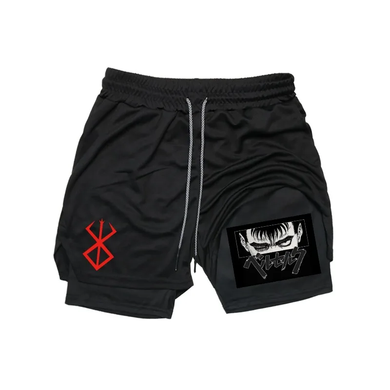 

Cartoon Guts Print Men's Shorts Summer Double Layer Letter Print Quick Drying Pants Fitness Tracksuit Sportswear Workout Short