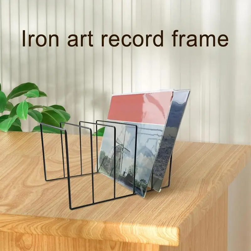 Black Metal Vinyl Record Display Shelf Modern Simple Iron Desktop Organizer Rack for Book Magzine Newspaper Folder LP Albums