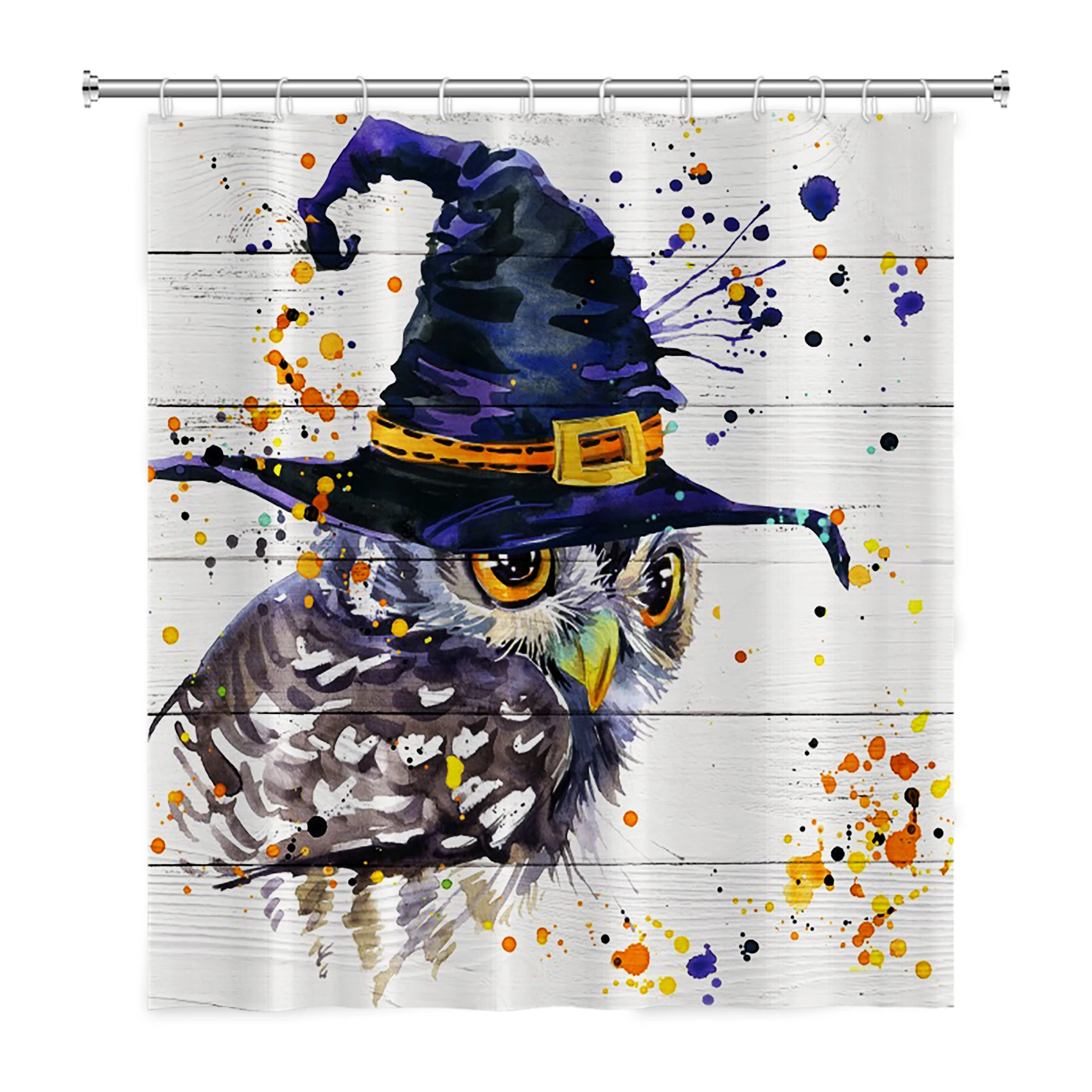 

Owl Witch Hat Shower Curtains Watercolor Bathroom Waterproof Polyester Bath Curtain Home Decor with Hooks