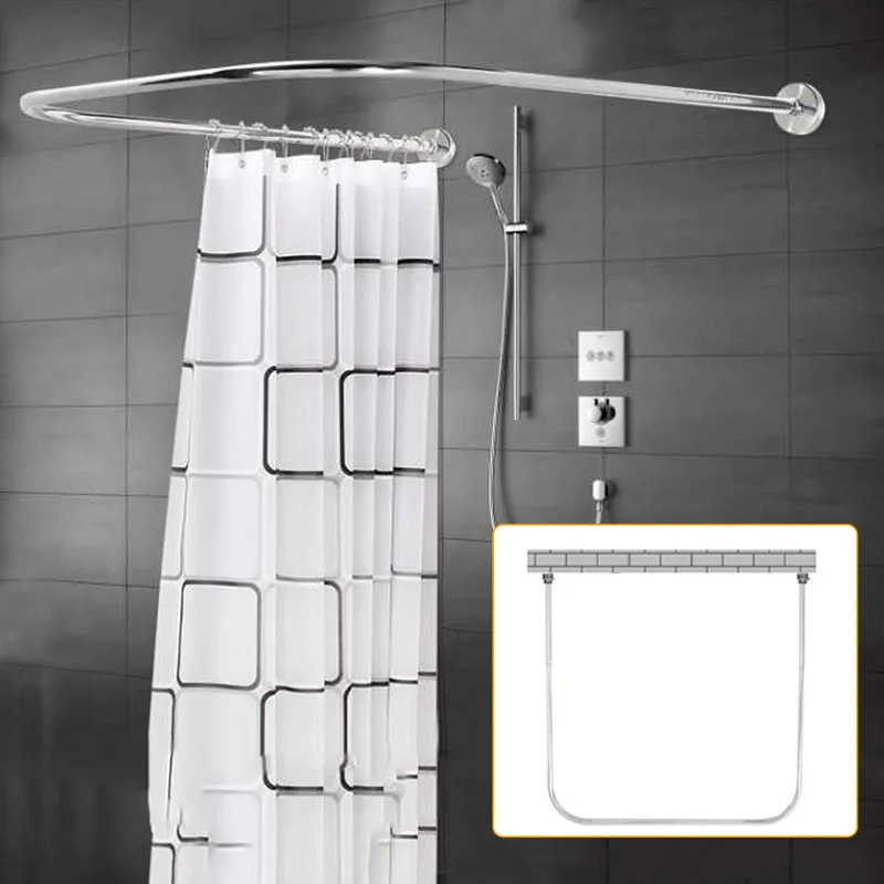 

U Shaped Shower Curtain Rod Stainless Steel Curtain Rail Shower Rod Set Adjustable Curtain Bar Bathroom Accessories