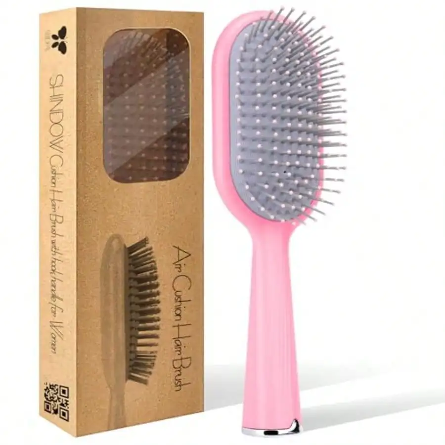 

Paddle Hair Brush For Women Cushion Paddle Brush With Elastic Air Cushion Hanging Hook Detangling Hairbrush For Thick Fine Curly Hair - Pink Ideal For Daily Use At Home Or Travel Reduces Hair Breakage And Tangles While Maintaining Hair Health And Smoothne