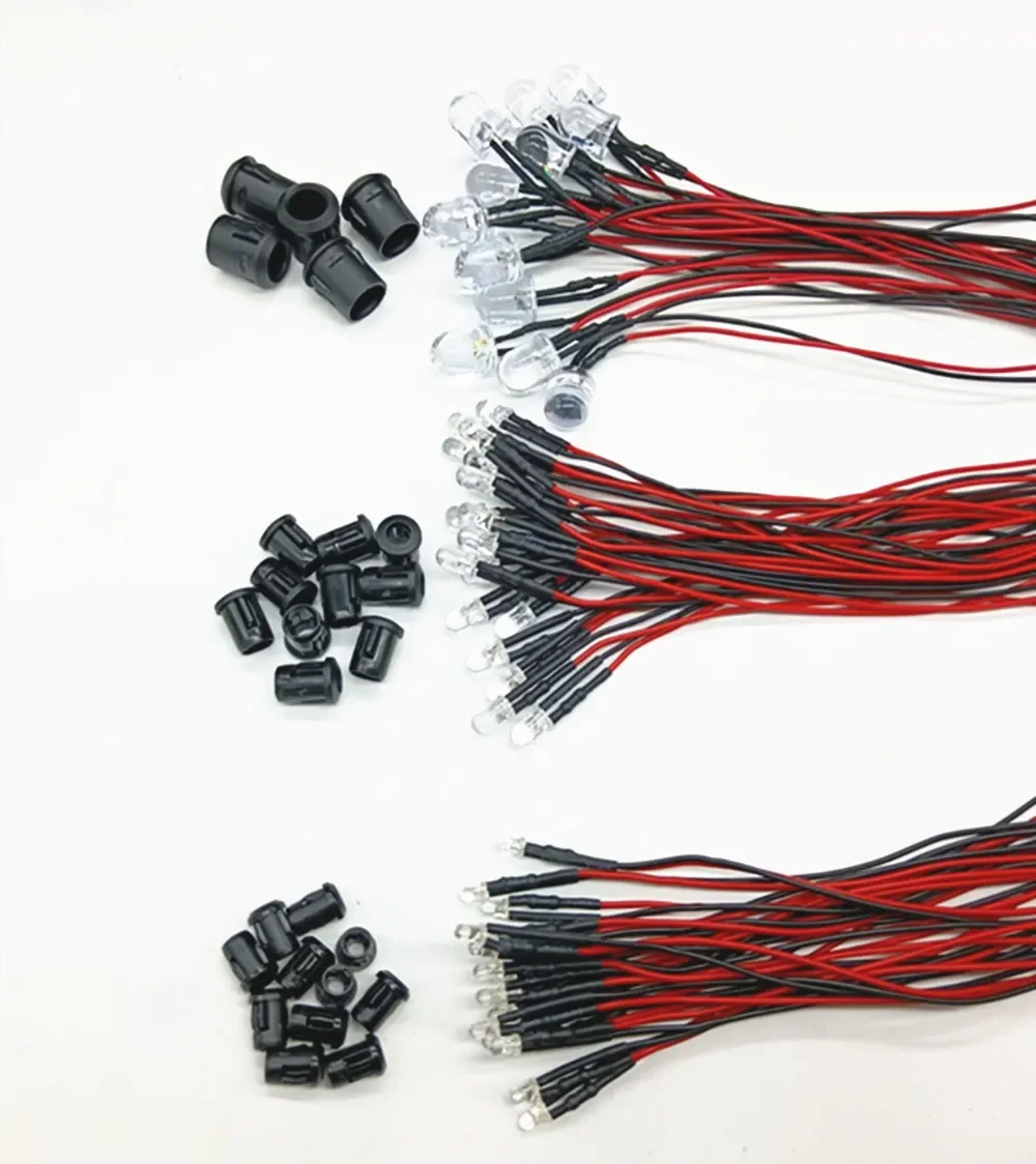 20-100pcs 3mm/5mm Red/Green/Blue/Pink/Yellow/UV/RGB 3V - 12V DC Round Pre Wired Water Clear LED With Plastic bracket