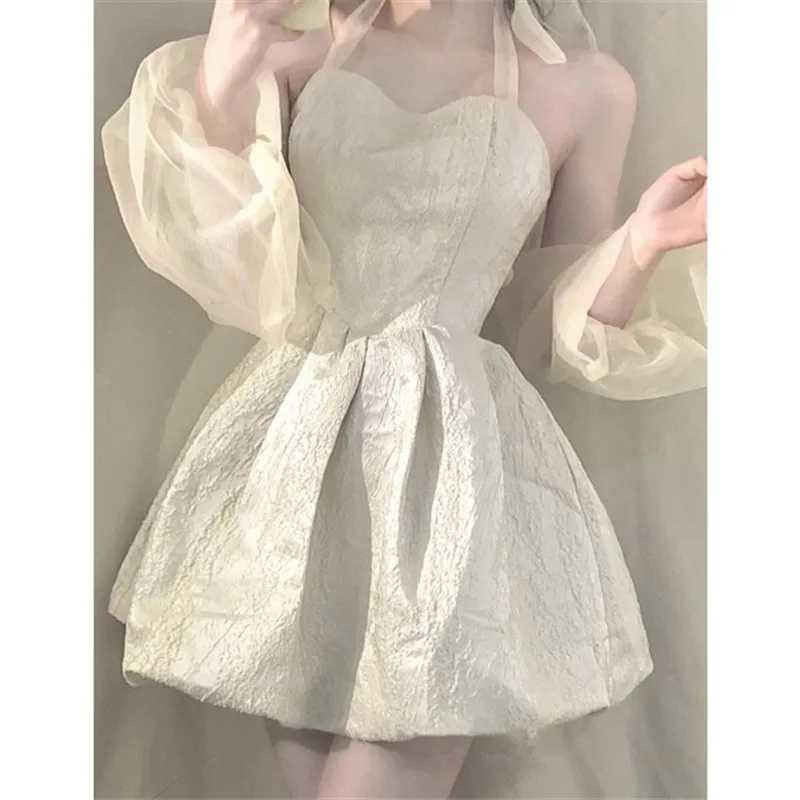 

Lolita Girl Sexy Backless Bow Dress Mini Ball Gown New Summer Holiday Fairy Dress Sexy Off Shoulder Puff Sleeve Princess Dress