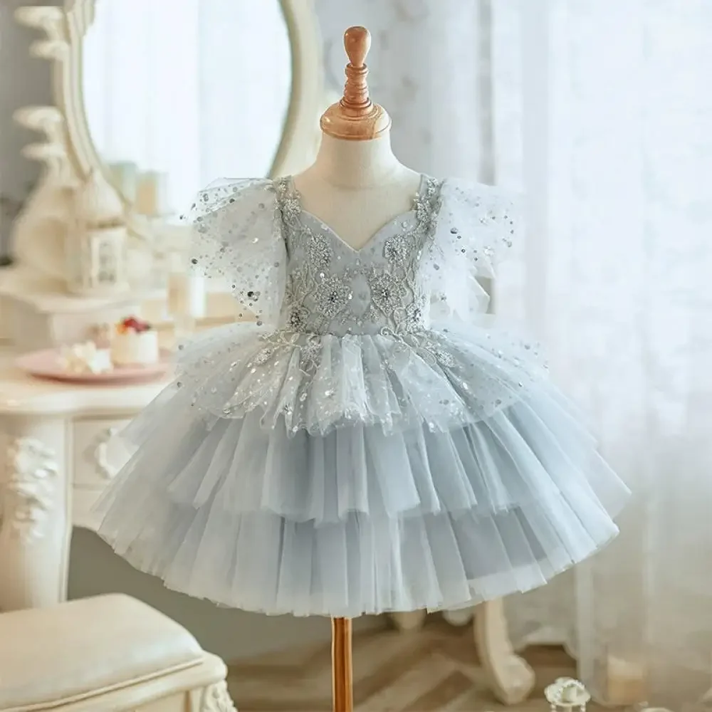 Summer Baby Elegant Lolita Princess Ball Gowns Kids Girl Spanish Dress Infant Birthday Christening Dresses Kid Boutique Clothes