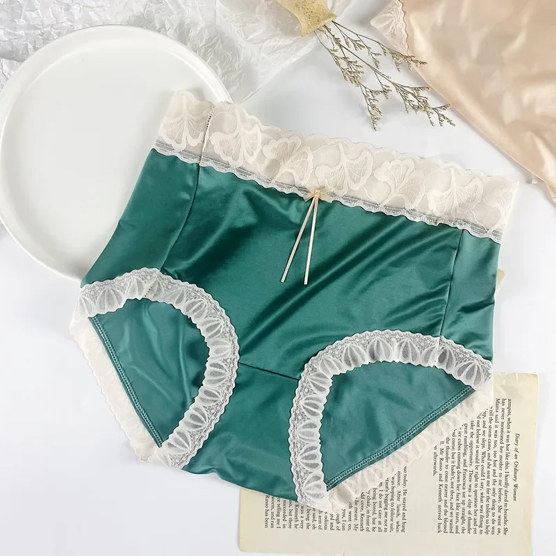 Fashion French Style Women Underpants Female Panties Luxury Lingerie Lace High Waist Underwear Briefs Ice Silk Sexy Knickers