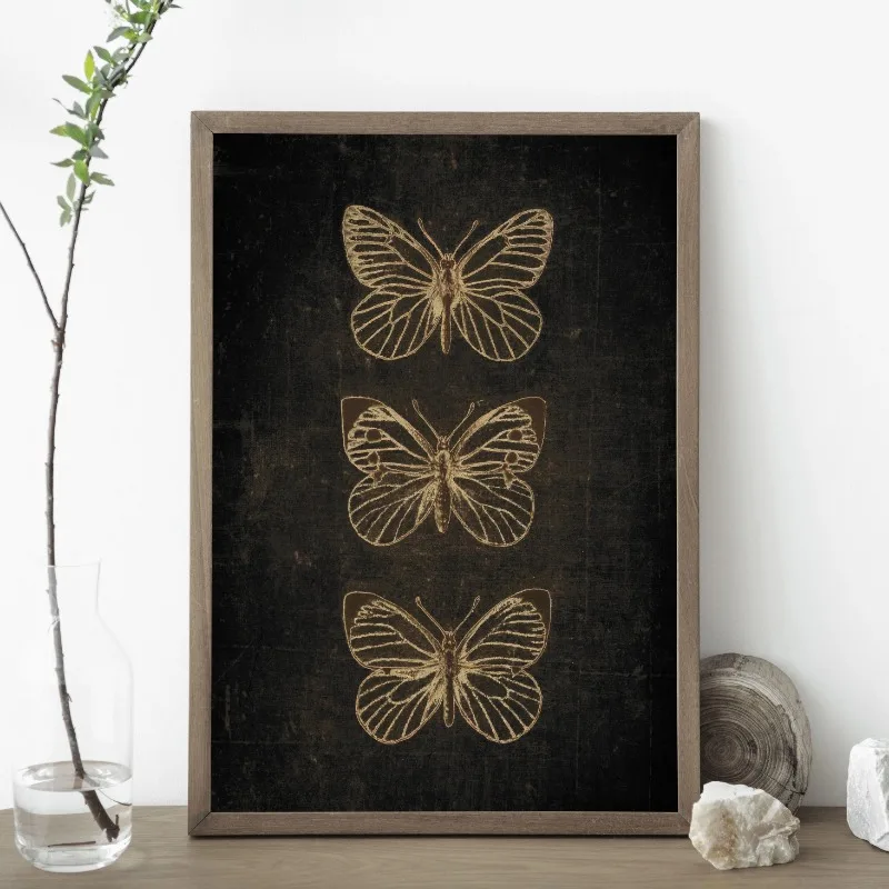 Black White Dark Butterfly Moth Canvas Poster Vintage Wall Art Minimalist Insect Botanical Painting for Gothic Living Room Decor - view 3