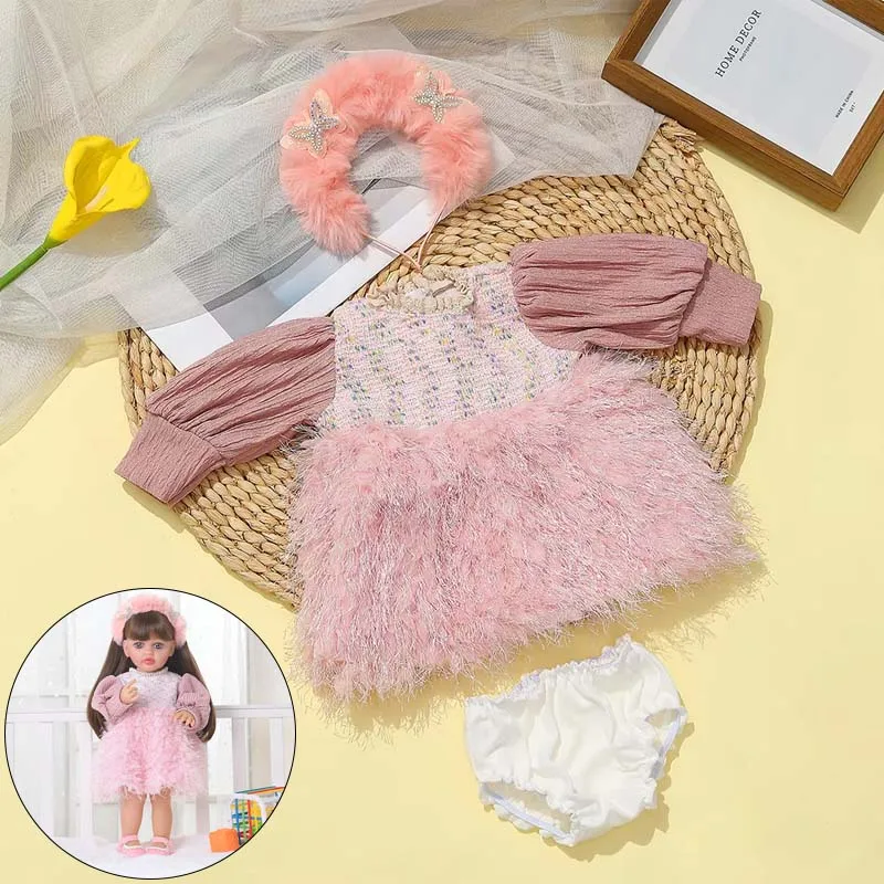 Reborn Doll Clothes for 55cm Doll Plush Dress And Pants Set Clothing Accessories For 21.65inch Baby Doll Toys Clothes Accessorie