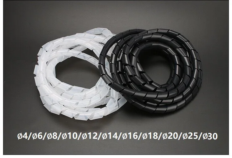 1Roll PE Spiral hose Winding pipe Dia.4mm/6mm/8mm/10mm/12mm/14mm/16mm/18mm/20mm/25mm/30mm Cable Sleeve Protective tape