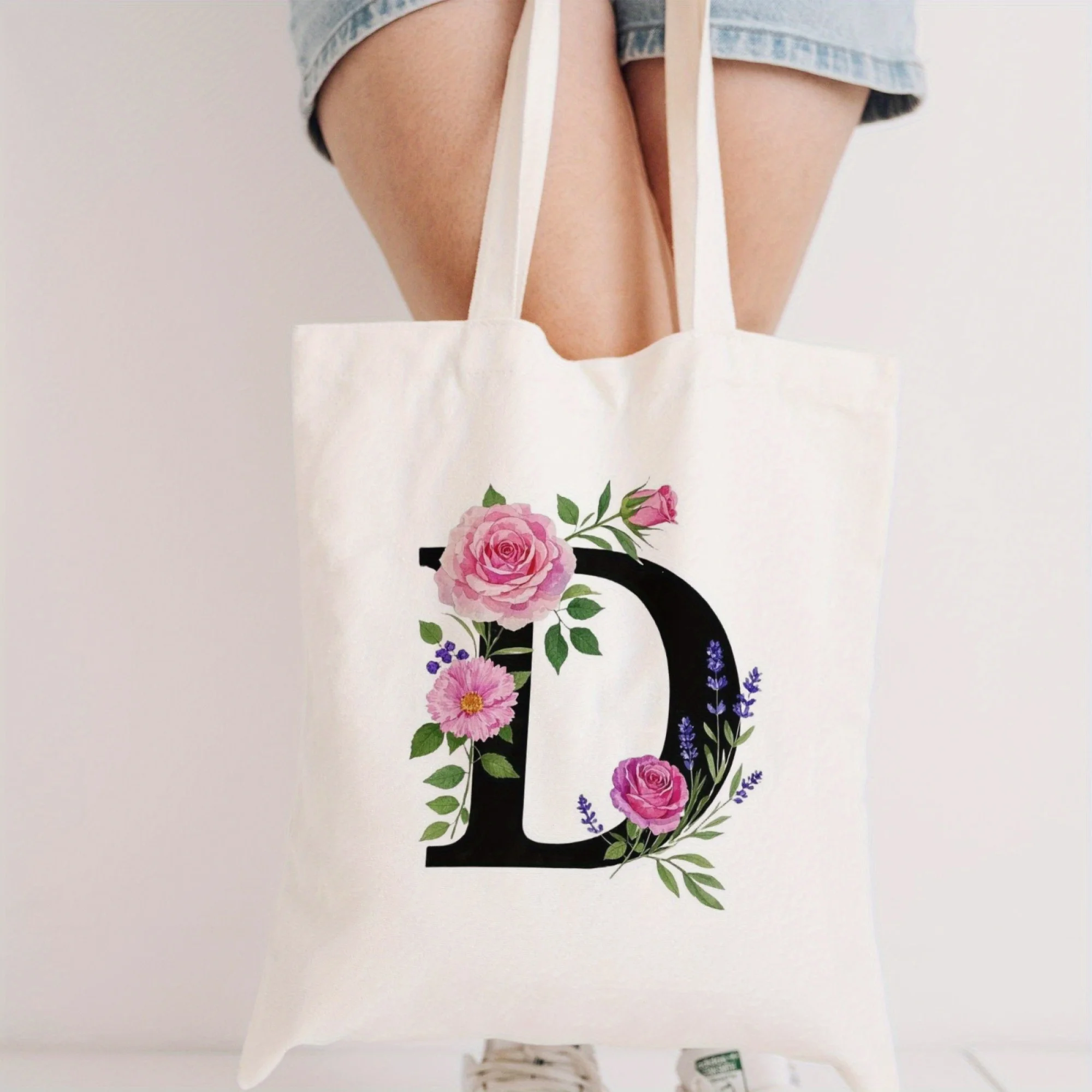 Letters en bloemen draagtassen Boodschappentassen Herbruikbare boodschappentassen, canvas boodschappentassen voor school, kantoor, feest, winkelen