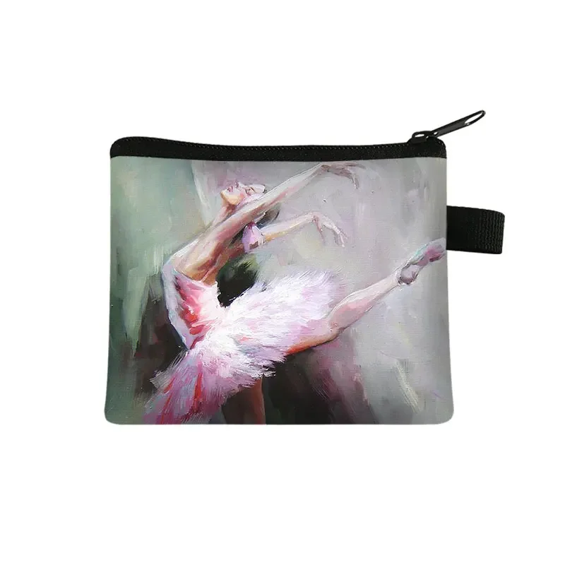 Elegante ballerino di danza classica portamonete con stampa borsa per rossetto moda donna buste per carte di credito carino mini portafoglio regalo