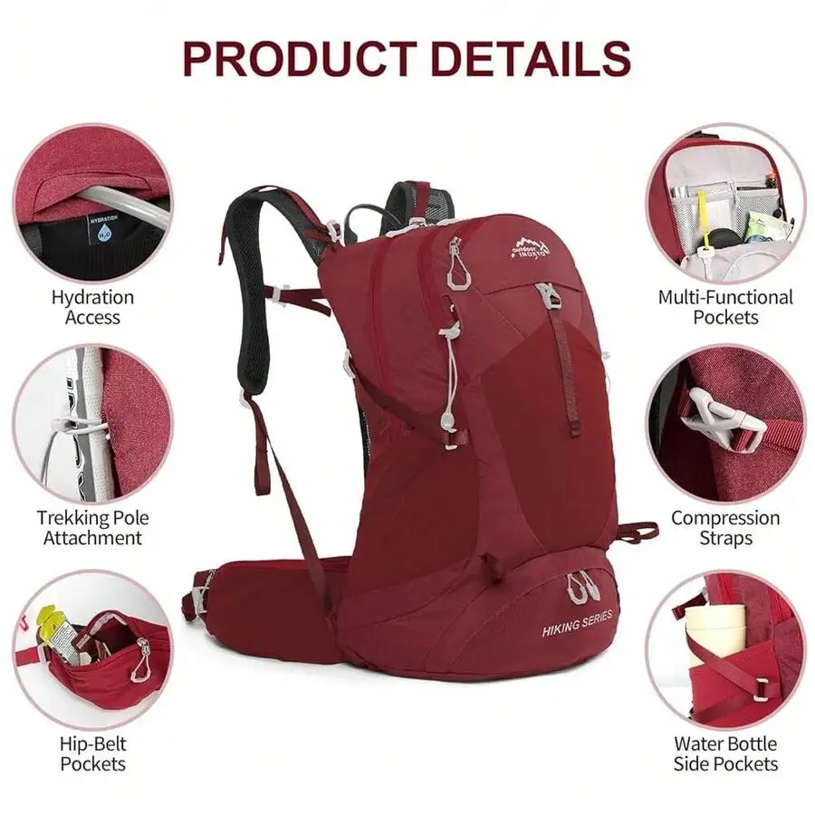 

Waterproof Hiking Backpack With 3L Water Bladder Rain Cover Lightweight Travel Camping Daypack For Adults