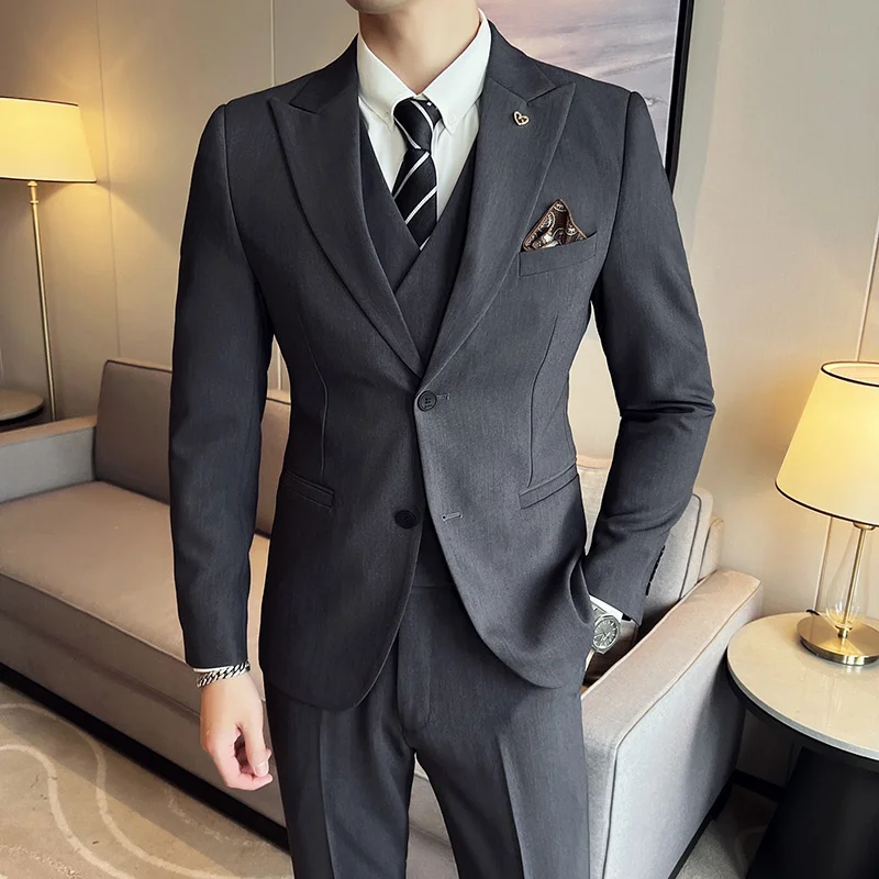 (Jacket+Pants) 2 Pieces Men's Business Office Suits/Male Slim Fit Blazers High Quality Casual Groom Wedding Dress Man Tuxedo 5XL