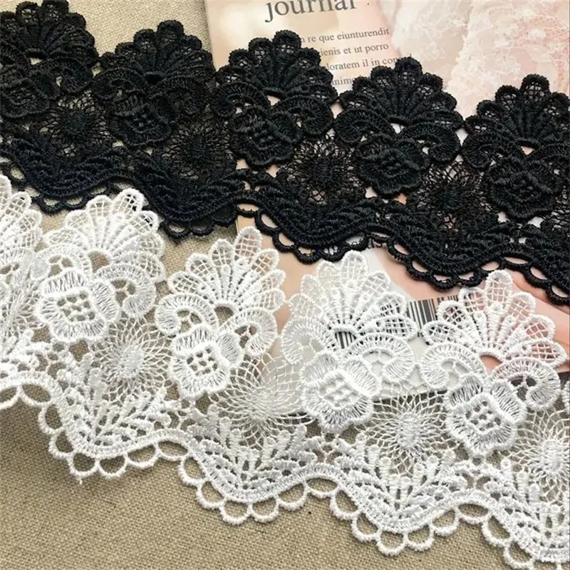 8.5CM Wide Exquisite Vintage White Black Water Soluble Embroidered Ribbon Lace Edge Trim Curtains Clothing DIY Sewing Supplies