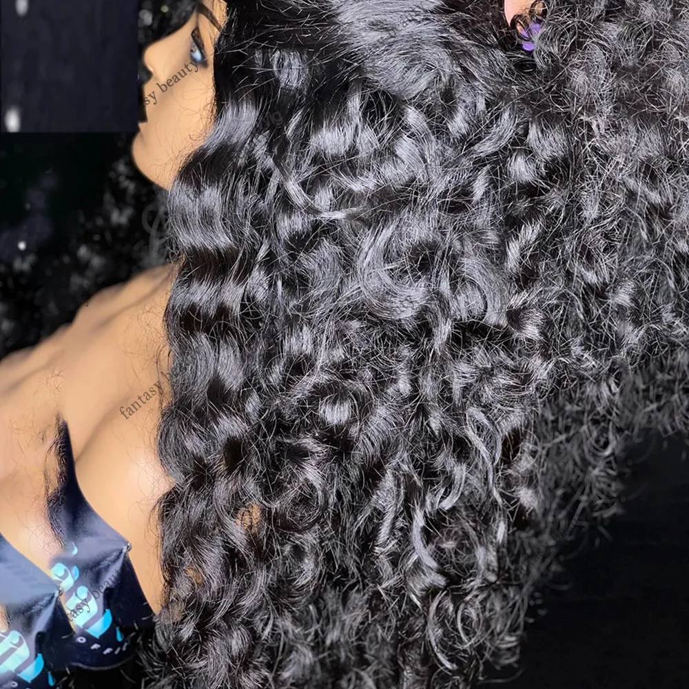 Glueless Sassy Curly V Part Wigs With Clips 100% Human Hair Middle Part 250density Remy Water Wave U Part Shape Loose Deep Wave