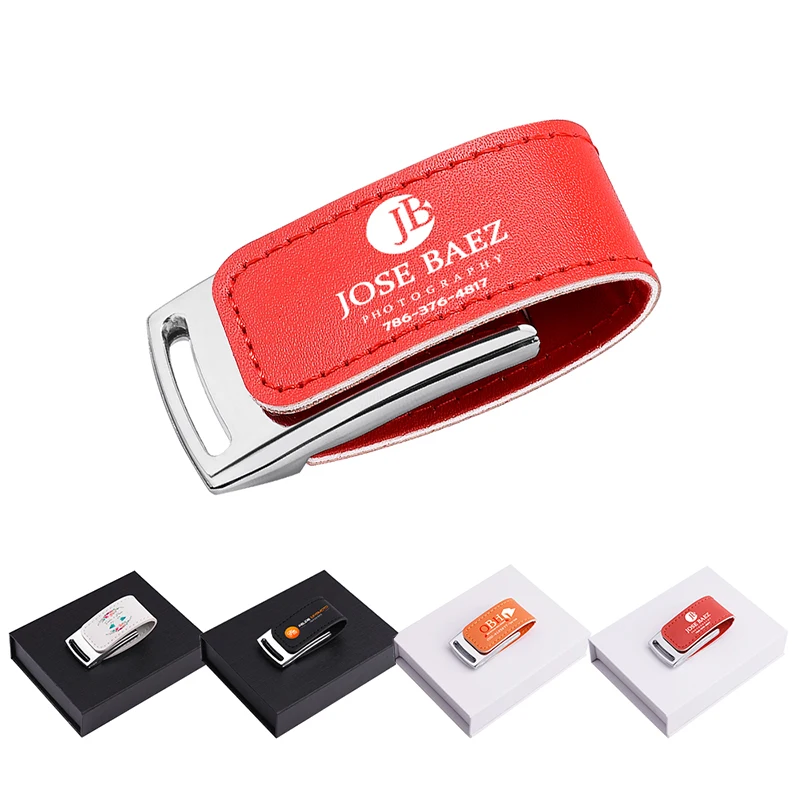 Free Custom Logo Pen Drive Leather USB 2.0 Flash Drive Color Printing Memory Stick Box Pendrive Creative Wedding Gift USB Stick