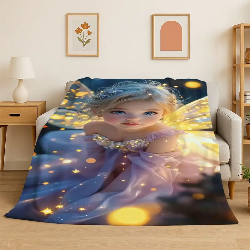 Belot Angel Cute Cupid Cartoon Flannel Blanket Soft Warm Throw Blanket for Bedroom Living Room Bed Travel Camping Picnic Cover